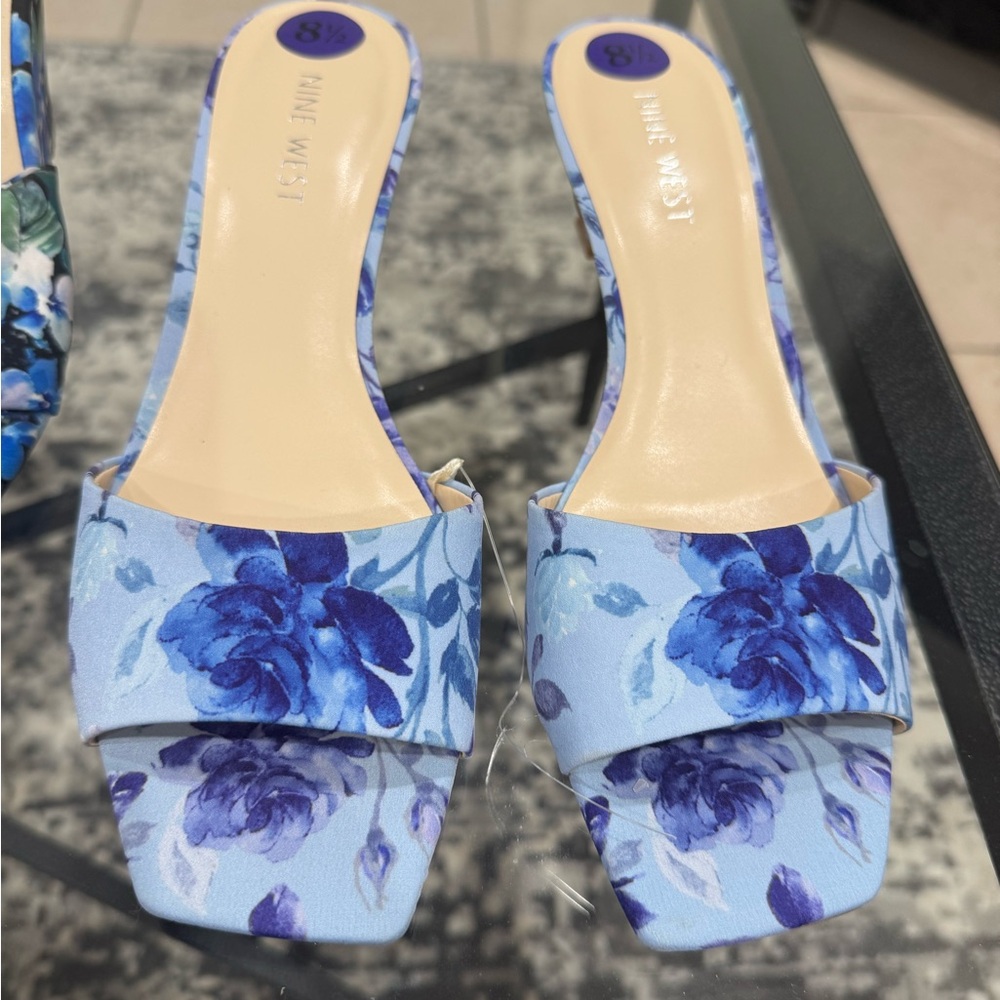 Nine West Light Blue Floral Mules